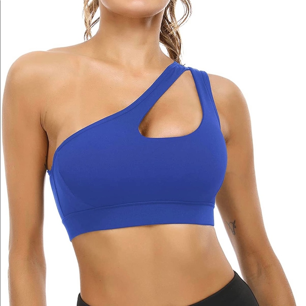 One shoulder royal blue sports bra cut out